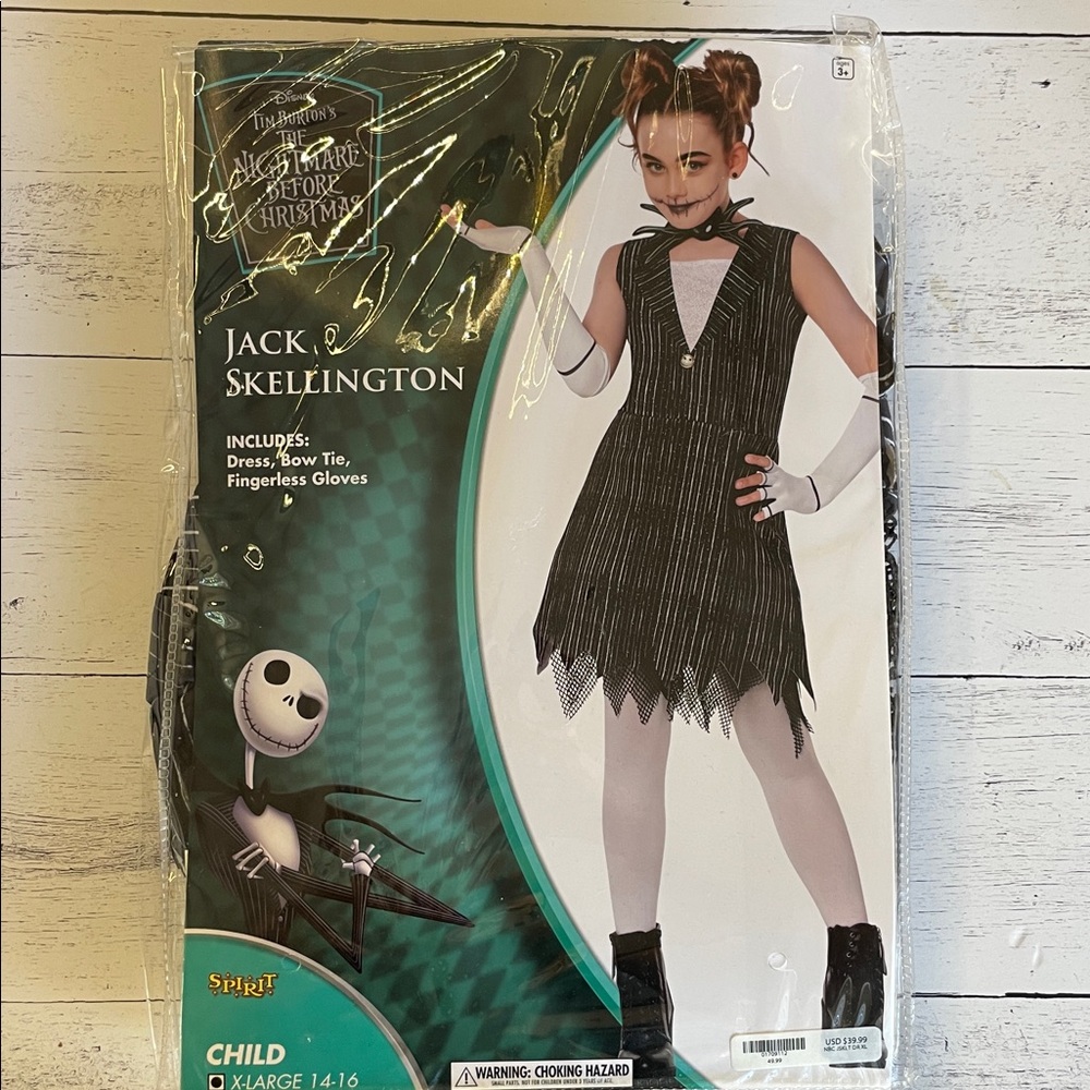 Spirit Black and White Skellington Costume for Kids XL